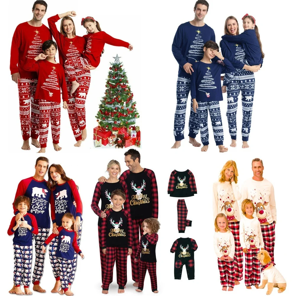 Christmas Pyjamas Set Family Matching Adult Women Men Baby Boy Girl Holiday Pyjamas Xmas Nightwear Sleepwear Pajamas PJs Set