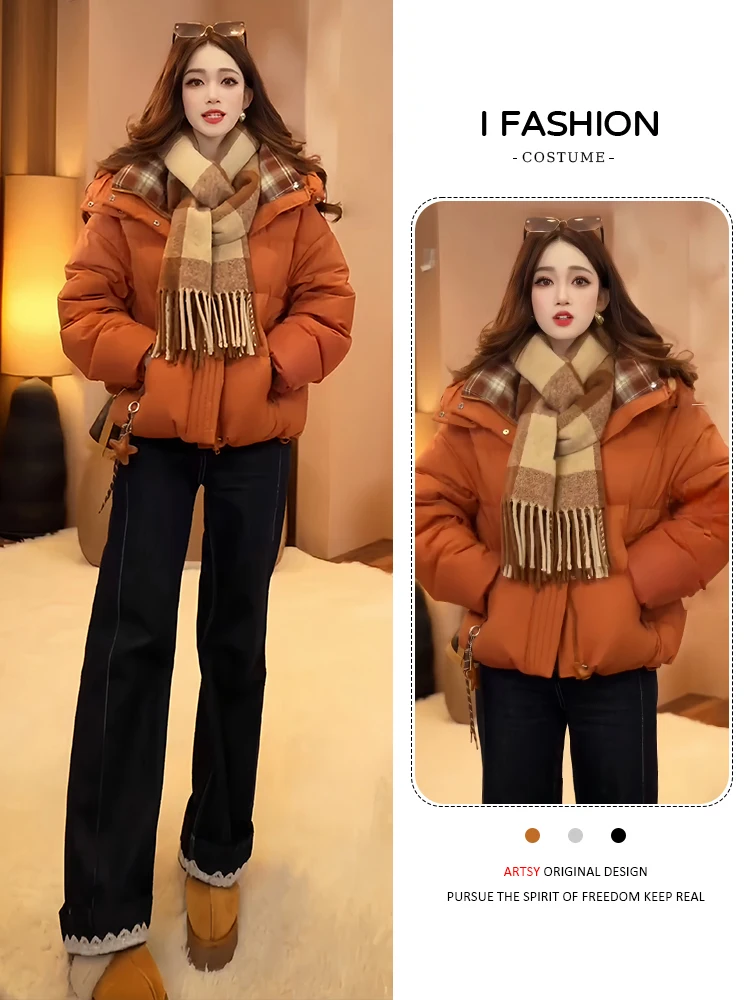 Thiened Fce Jaet de algodão com capuz feminino inverno novo sle fecho de zíper na moda outerwear coreano sle solto ajuste