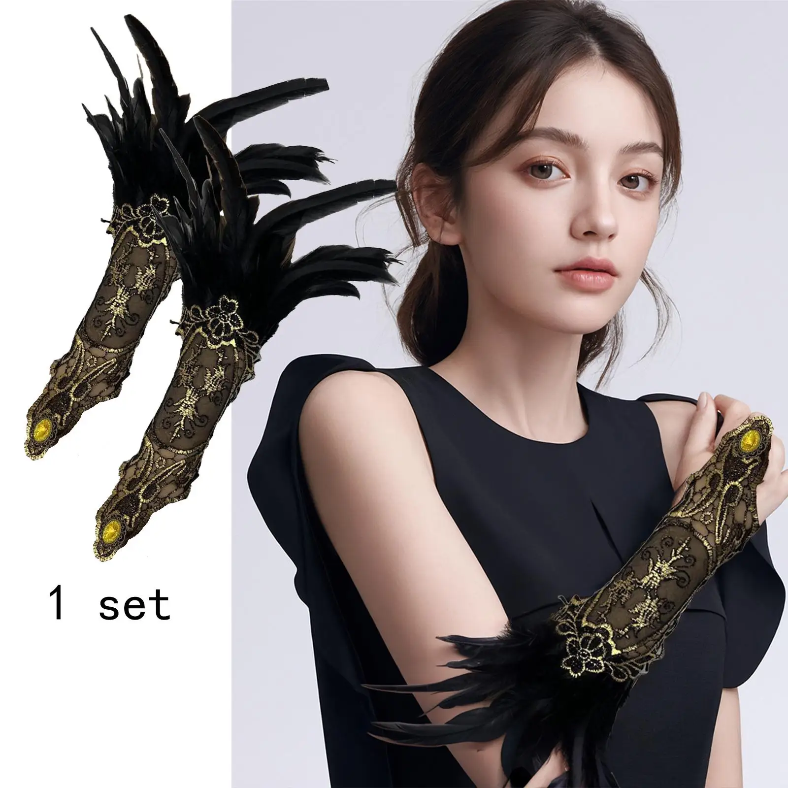 Gothic Black Lace Fingerless Gloves for Women Long Opera Stretch Gloves Elbow Sleeve Evening Party Costume Accessories