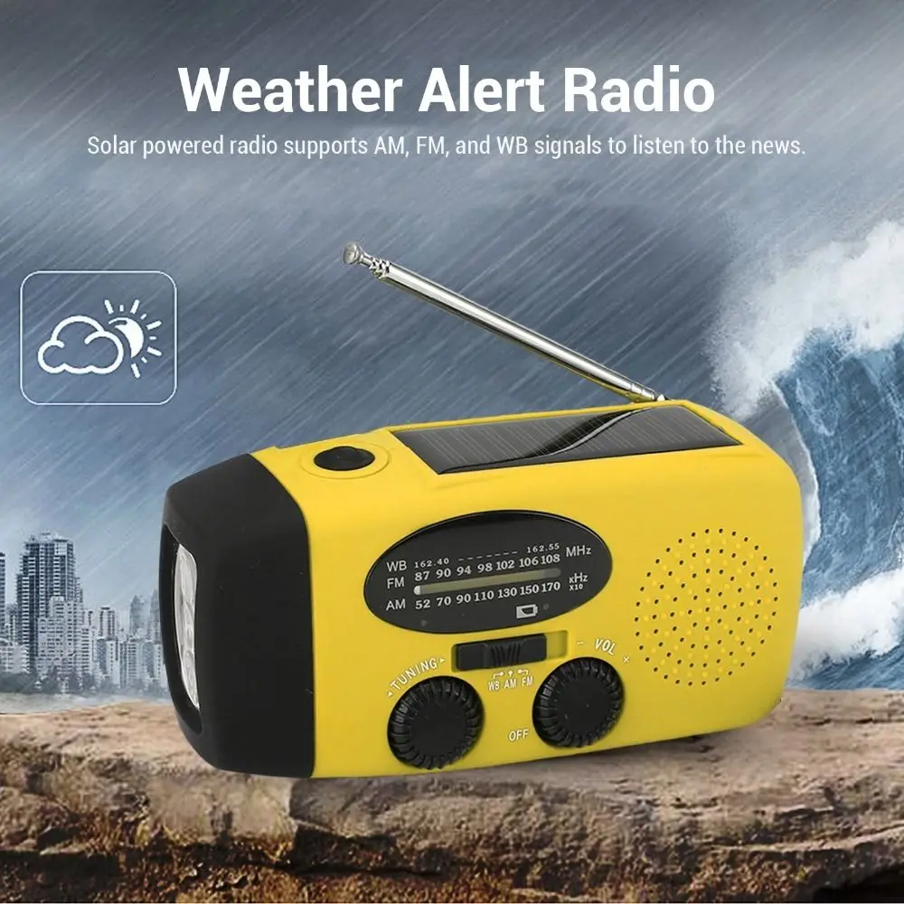 Multicolor Emergency Hand Crank Radio with 3 Lamp Solar Charging Portable AM FM Radio Hand Crank Operation AM FM WB Bands