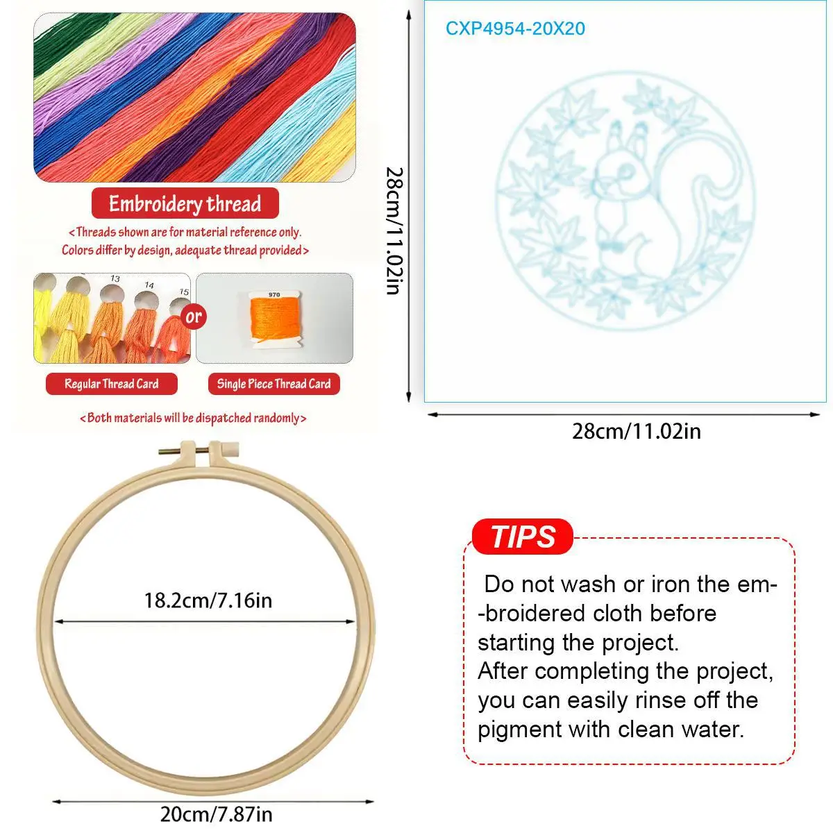 1 Stück 20X20CM/15X15CM 7,87/6,3 Zoll Kranz-Stickerei-Starter-Kit DIY-Kit DIY-Stickerei-Set Handarbeiten Malerei Nadelkunst – Detail 5