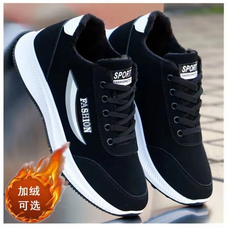 2025 New Men's Shoes with Velvet Warm Cotton Shoes Men's Sports Shoes Single Cotton Same Leather Face Men's Shoes