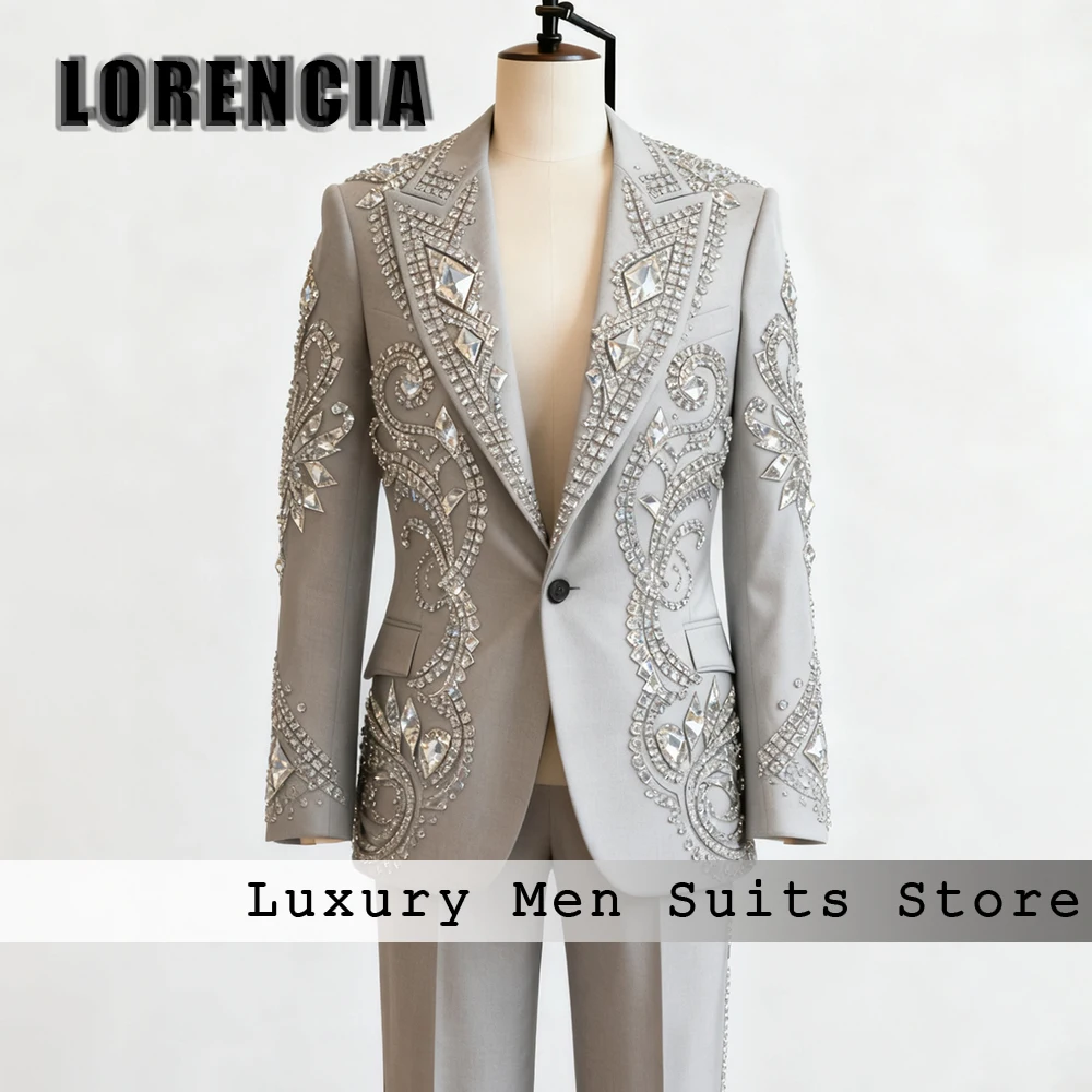 

Сверкающие костюмы со стразами для мужчин, комплект смокингов с остроконечными этикетками, вечерние наряды, пиджак по индивидуальному заказу, брюки fatos de homem