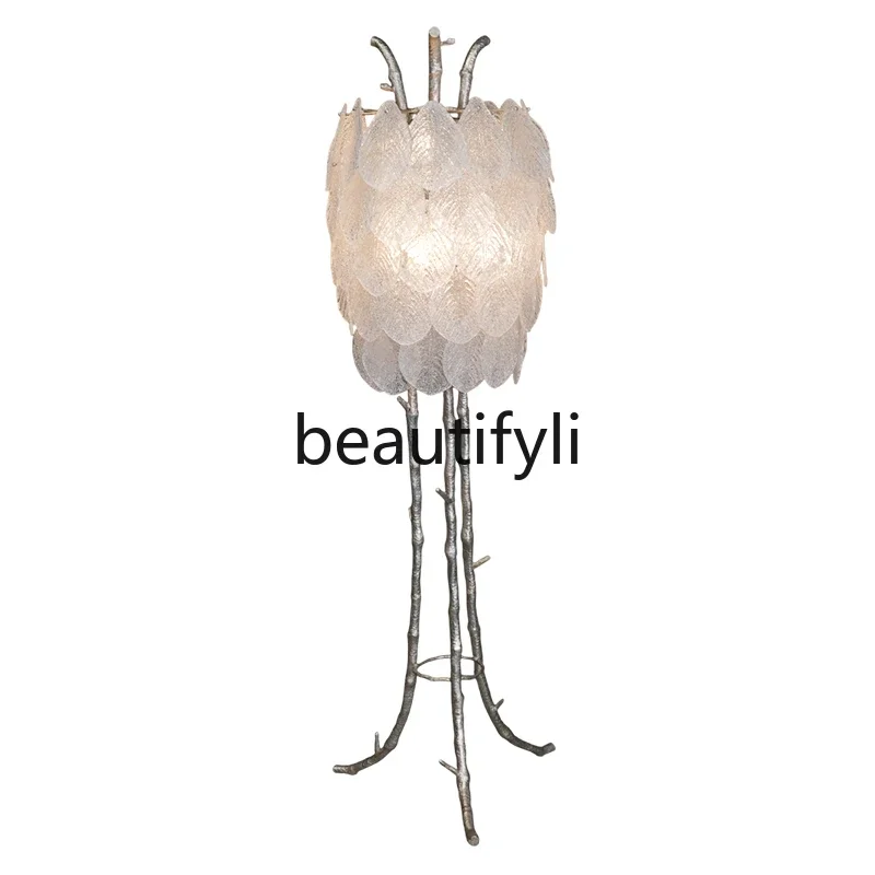

French light luxury all copper floor, living room, bedroom, study, art glass floor lamp