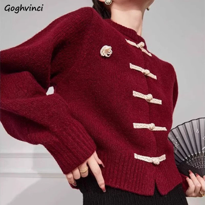 

New Chinese Style Cardigan for Women Knot-button Knitted Elegant Tender Popular Simple Daily Autumn Winter Sweaters Clothing