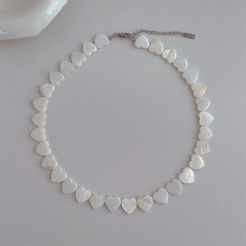 Minar 2024 New Arrival White Color Love Heart Shell Beaded Naszyjnik dla kobiet Mujer Posrebrzany łańcuszek Chokers Beach Pendientes