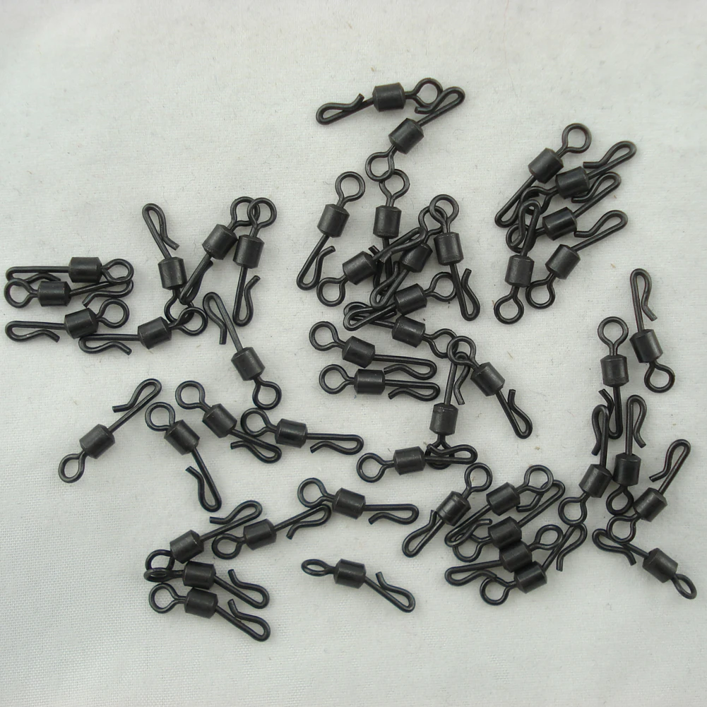 50-100PCS Black Rolling Quick Change Swivels Carp Rigs Long Body Q-shaped Swing Snap Connector Carp Fishing Accessories