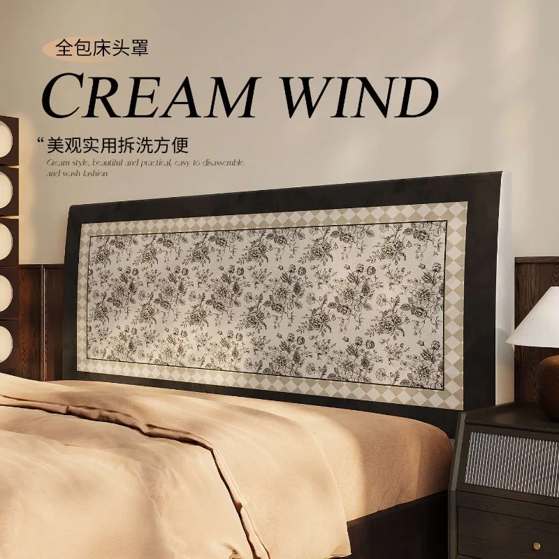New Bedroom Headboard Fabric Slipcover, French Full Wrap Soft Backrest Dust Proof Protective Cover, Decorative Concealment Cover