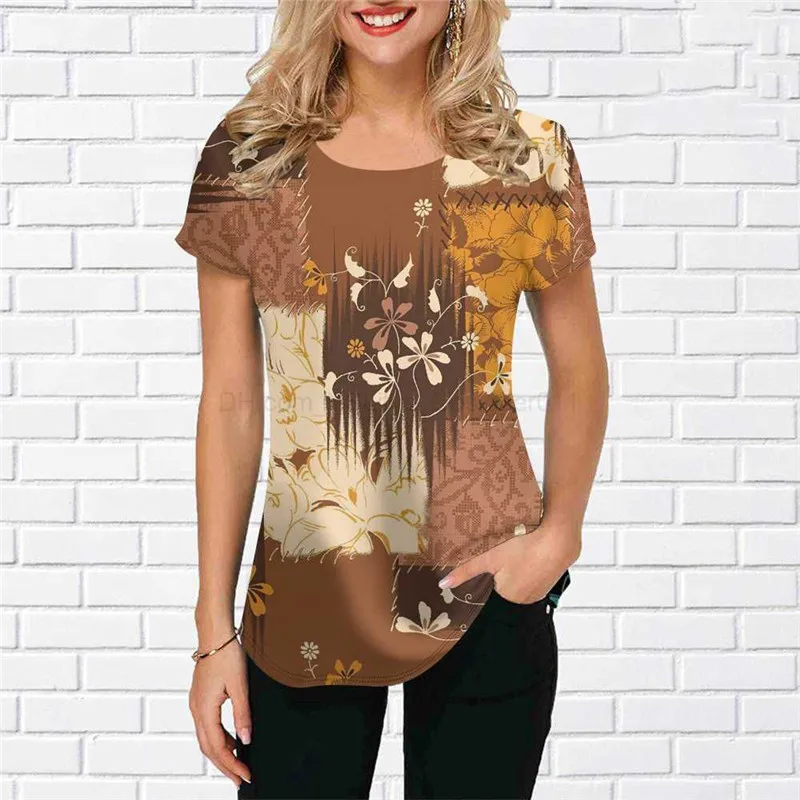 6XL Plus Size Women Clothing Casual T-Shirts Summer Short Sleeve 3d Printed Retro Street Ladies Tee O-Neck Loose Female Tops