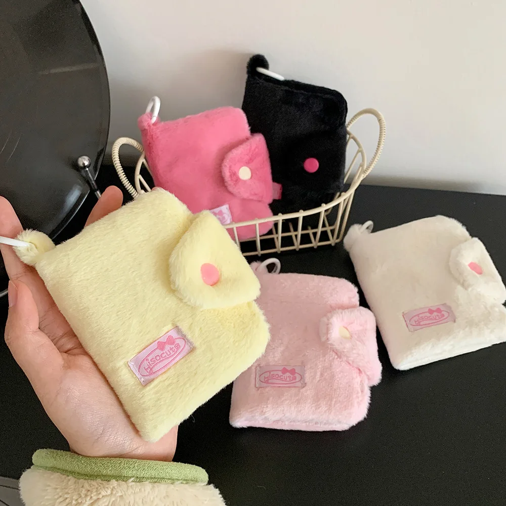 Candy Color Plush Coin Purse Coin Pouch Student Bag Pendant with Key Ring Card Wallets Girls' Headphones Data Cable Storage Bag