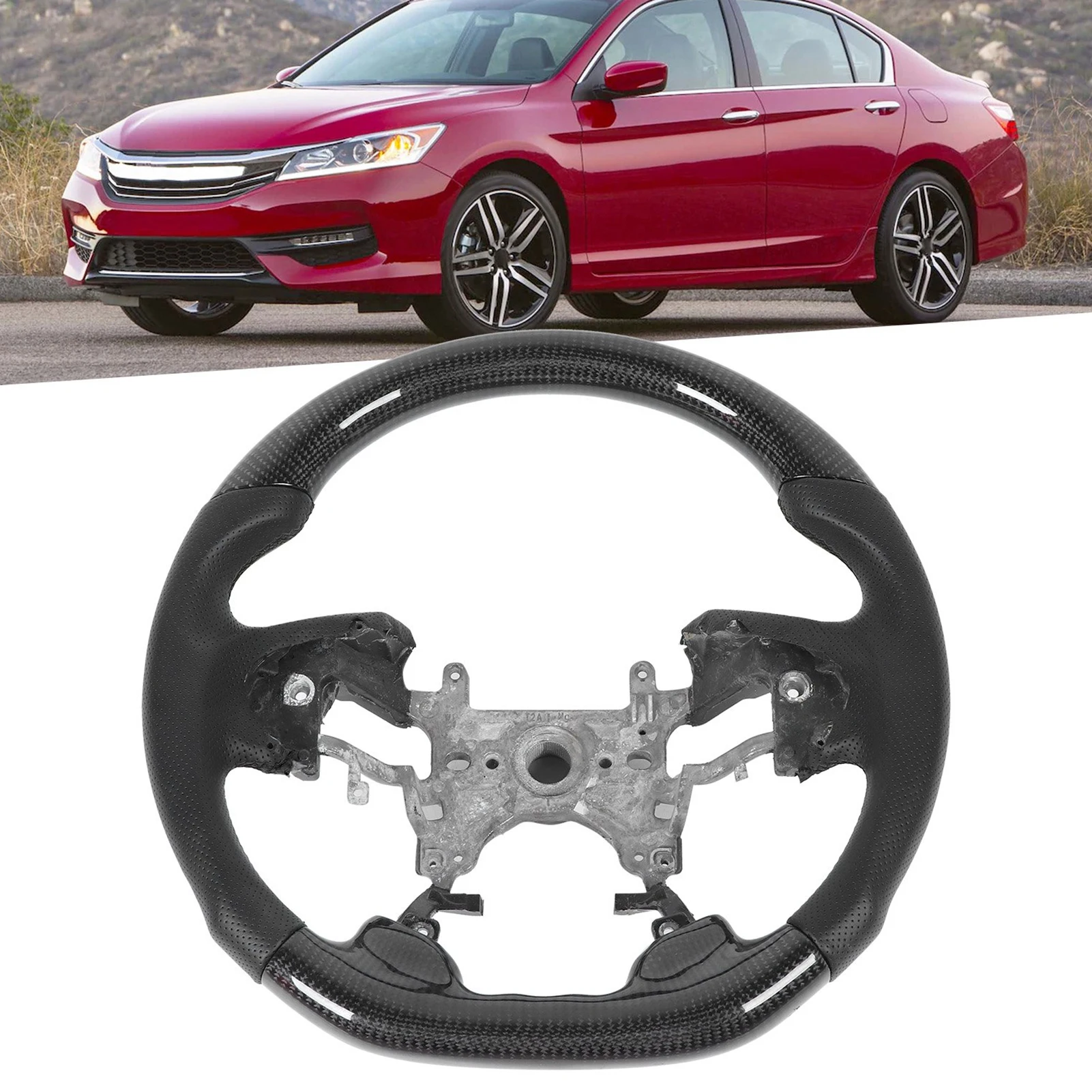 

Carbon Steering Wheel Nappa Preforated Leather Black Stitching Fit for 2013‑2017 Leather Steering Wheel