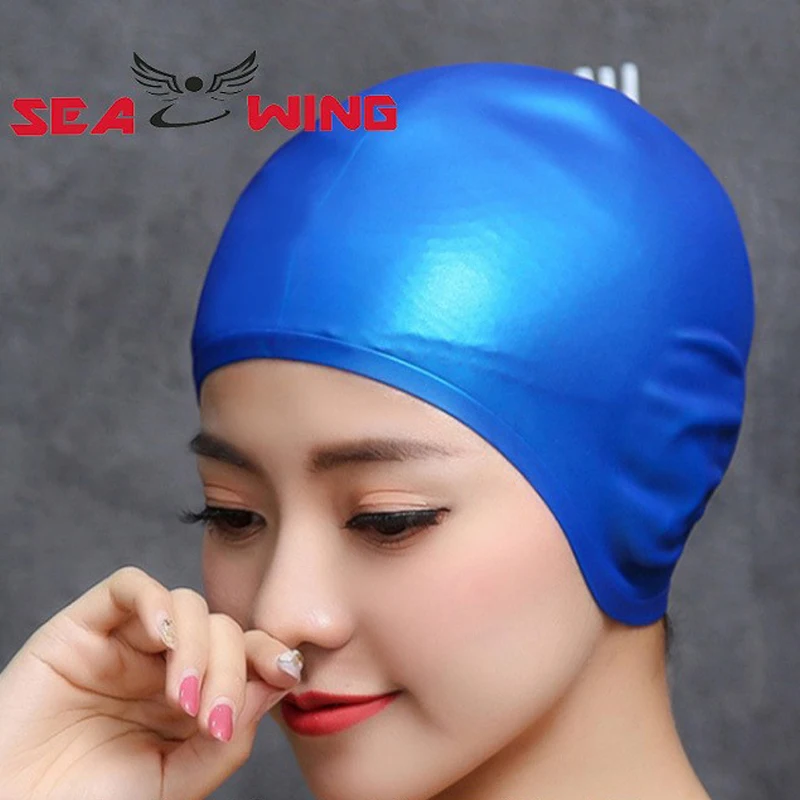 Professional silicone swimming cap equipment for men and women, large waterproof, with long hair and ear protectors