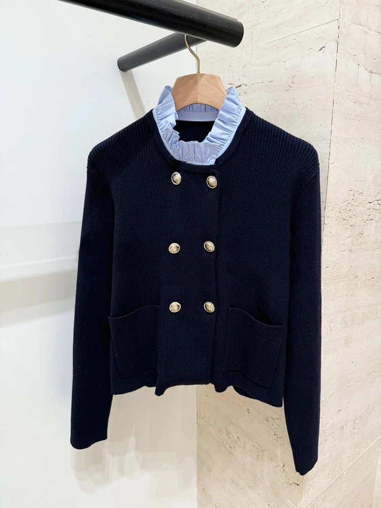 

Sandro Sivos Spring 2025 High-End Women's Knitted Cardigan Coat with Ear Musoom Collar Simple Commute Sle Regular Fit