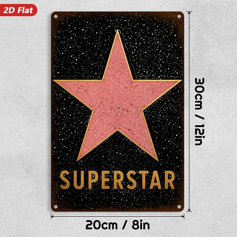 2D Flat, 1pc Superstar Star Metal Sign Wall Art, Home Decor, Superstar Text, Pink Five Point Star, Suitable for Kitchen Works