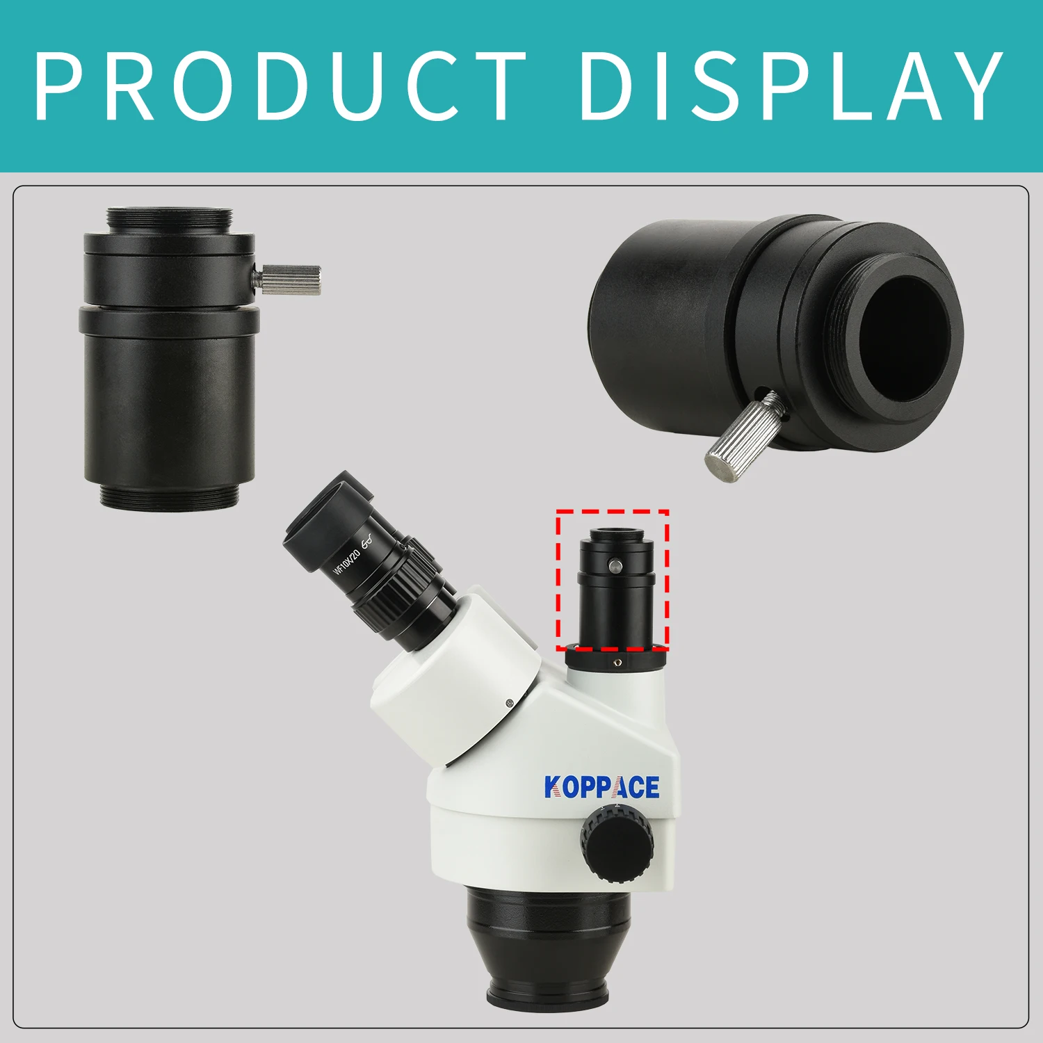 KOPPACE 1X Interfaz de microscopio Longitud focal ajustable 28 mm Interfaz de montaje de microscopio