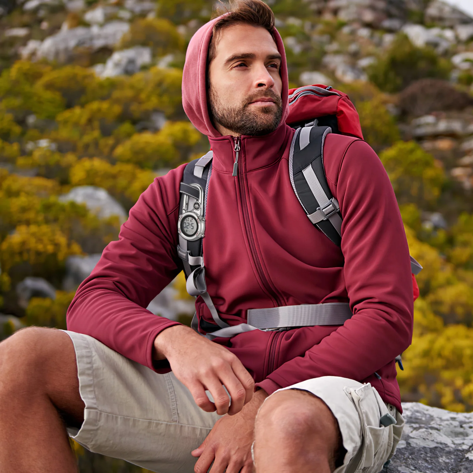 Multi Purpose Carabiner Watch with Compass Clip on Pocket Timepiece for Outdoor Hiking Climbing Camping Silver