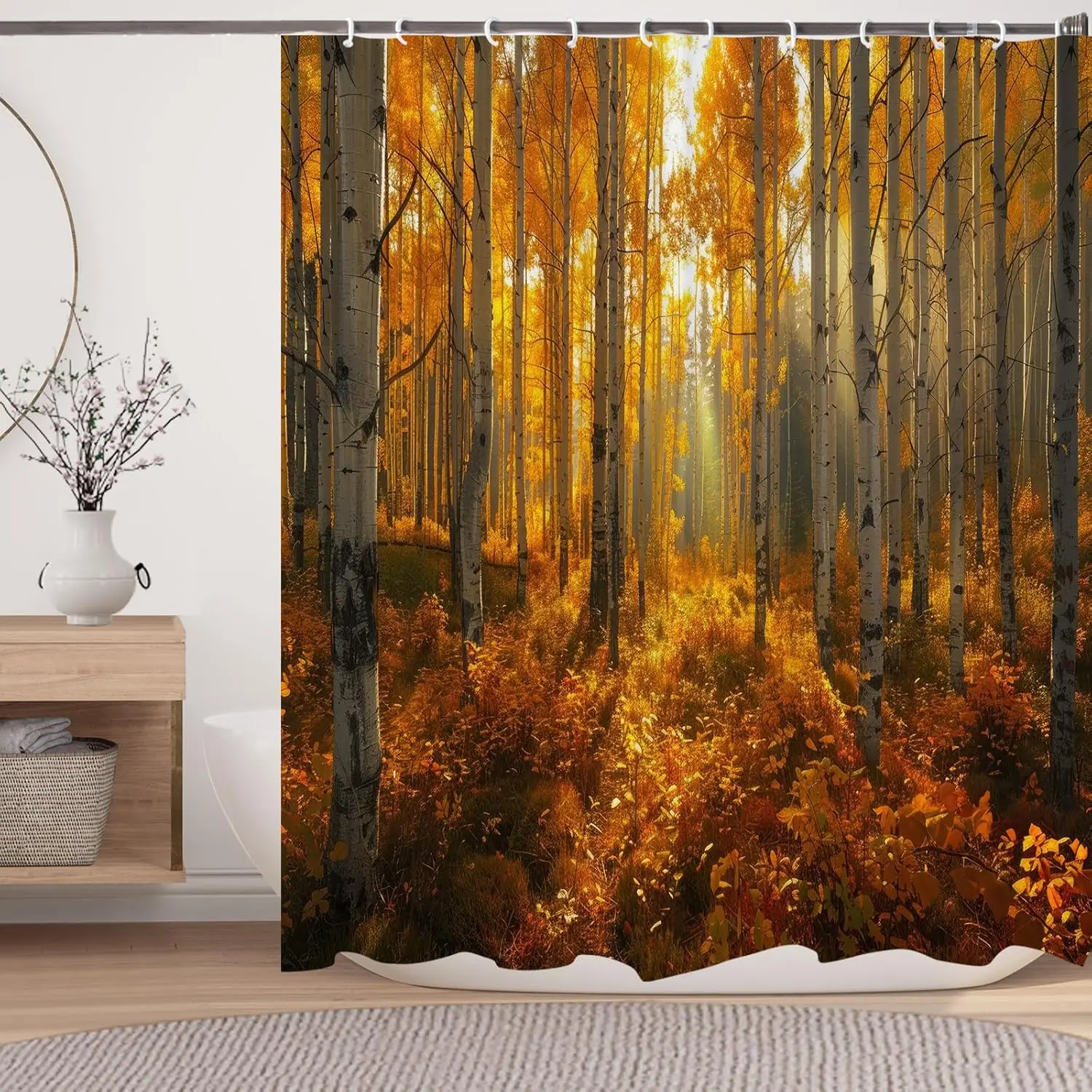 

Осенние лесные занавески для душа, осенняя лесная занавеска для душа с желтыми листьями для ванной комнаты, комплект занавесок для душа из натуральной ткани с крючком