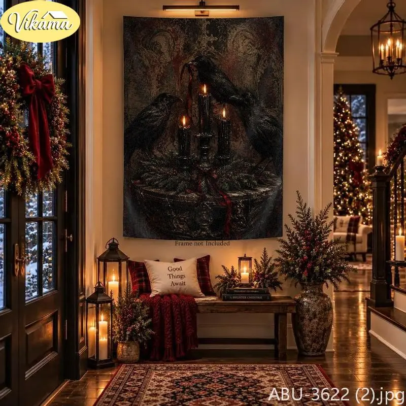 VIKAMA Dark Christmas Chef Skull Tapestry, Gothic Background Cloth, Living Room Party Wall Decor