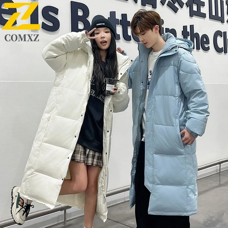 

COMXZ New Winter Warm Down Jacket Men Women Outdoor Ski Long Cold-proof White Duck Down Padding Parka Korean Luxury Puffer Coats
