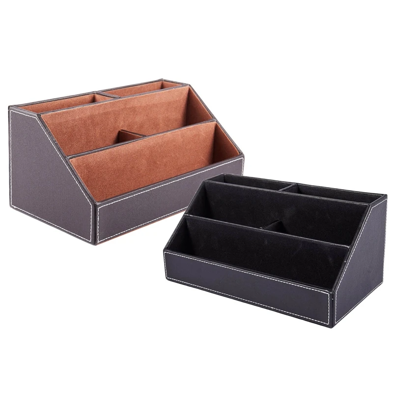 2 Pcs Black PU Leather Multi-Function Desk Stationery Organizer Storage Box, Pen/Pencil ,Cell Phone, Business Name Cards:1 Pcs W