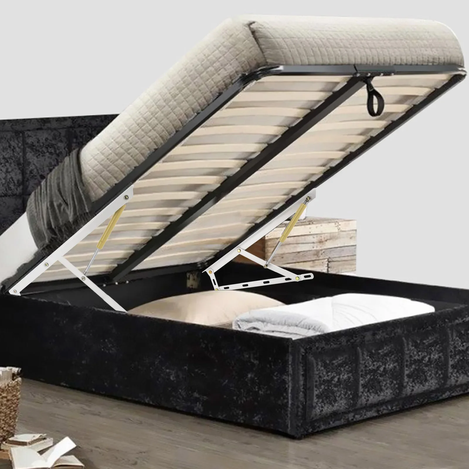 

2 Pcs Bed Lift Mechanisms，0.9m/2.9ft Bed Lift Tool，44lbs Load-bearing Capacity Sturdy Mechanism Bed Hardware Kit