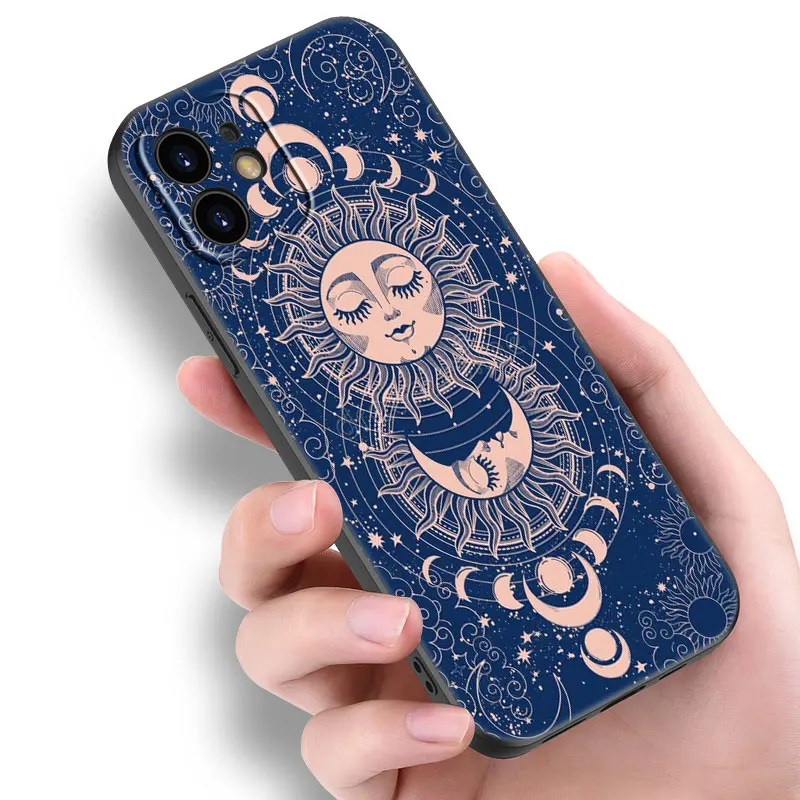 Modern Mystical Card Sun With Face Black Soft Case For Apple iPhone 14 12 13 Mini 11 Pro XR X XS MAX 6S 7 8 Plus 5S SE 2020 2022