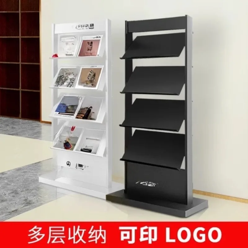 Floor Standing Vertical Multi-layer Display Rack for Books Newspapers Drawings Apartment Display