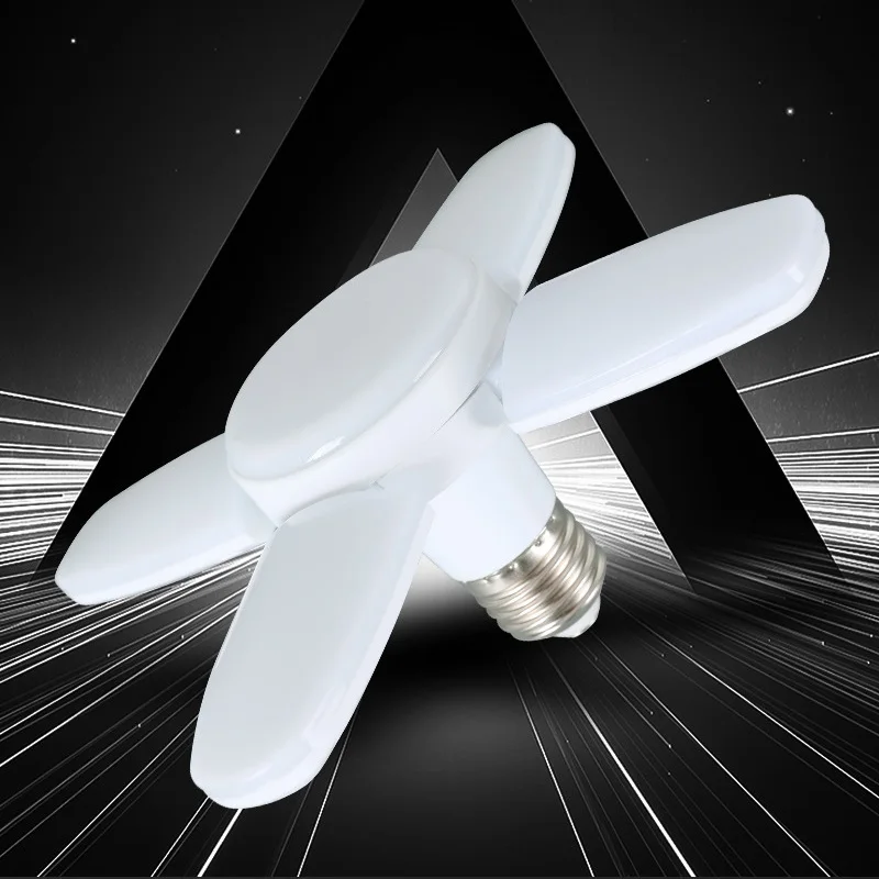 E27 Mini Fan Shape LED Bulb 220V 28W Blade Lamp 40Leds Foldable Light for Home Shop Corridor Ceiling Light Garage Cool White