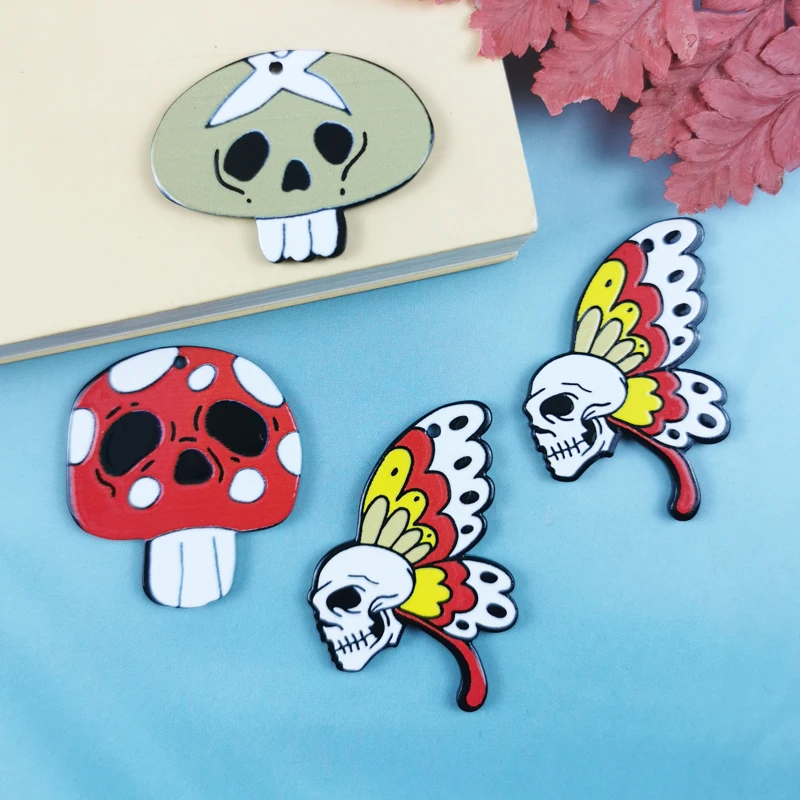 

10Pcs Halloween Charms Punk Skull Mushroom Leg Acrylic Jewlery Findings For Earring Necklace Diy Making