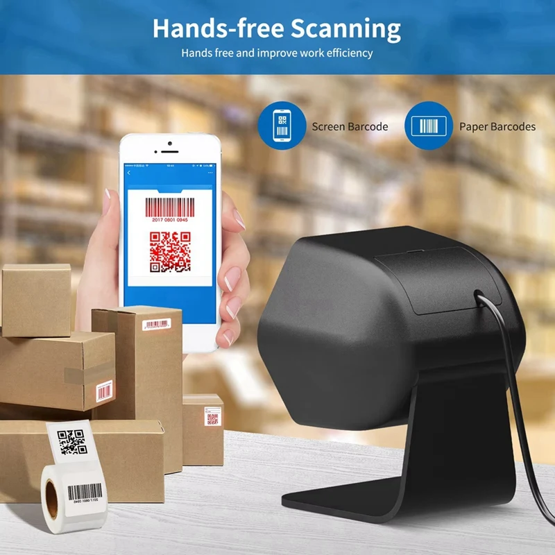 Desktop 2D QR Barcode Scanner, High Scan Performance Supermarket Barcode Scanner QR Code Cashier Scanning Barcode Reader-A23U