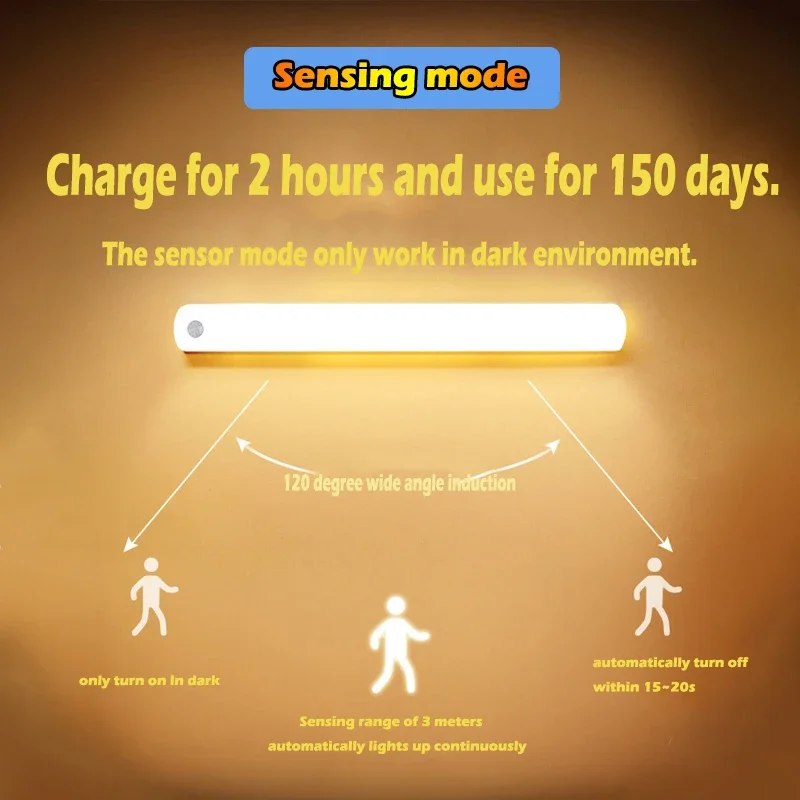 ไฟเซ็นเซอร์ตรวจจับการเคลื่อนไหว LED แบบไร้สายไฟไฟ LED กลางคืนชนิด C ชาร์จไฟได้ไฟตู้เสื้อผ้าโคมไฟสำหรับห้องครัว