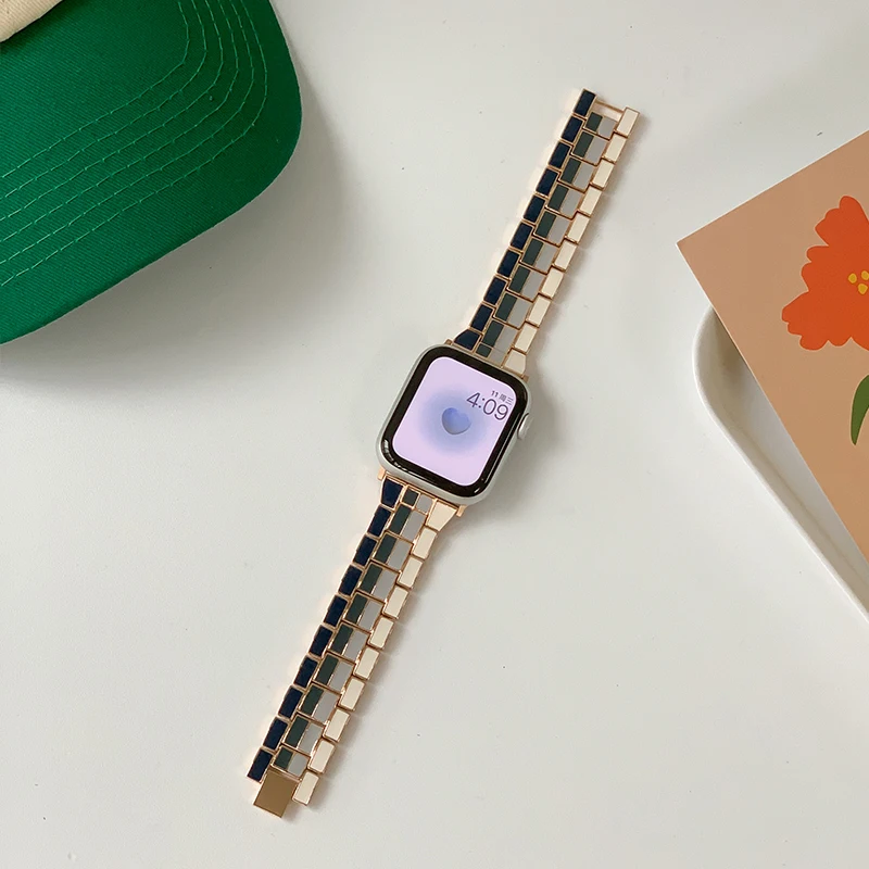 Color splicing Stainless steel metal strap For Apple Watch Band Series7 6 5 4 3 SE iWatch 41/45/40/44/42/38mm Wrist Belt