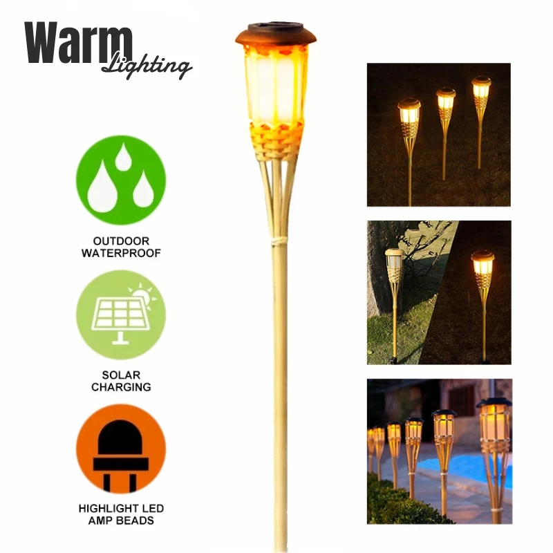 1/2/4PCS Outdoor Handcraft Bamboo Solar Garden Light Solar Spotlight Solar Spike Pathway Landscape Patio Outdoor image 3