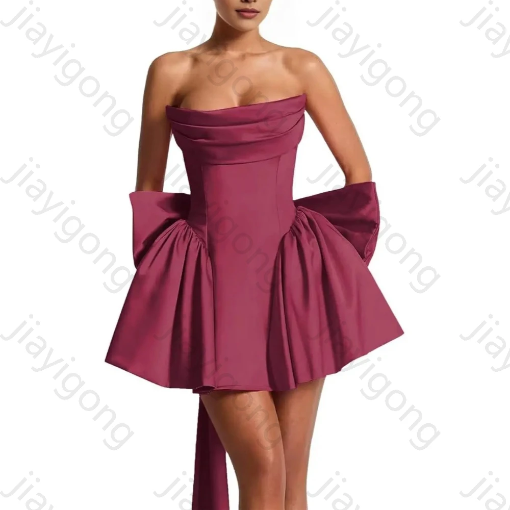 

Атласные платья для встречи выпускников без бретелек по индивидуальному заказу, элегантное коктейльное короткое платье с бантом, изысканные платья для выпускного вечера высокого качества для женщин