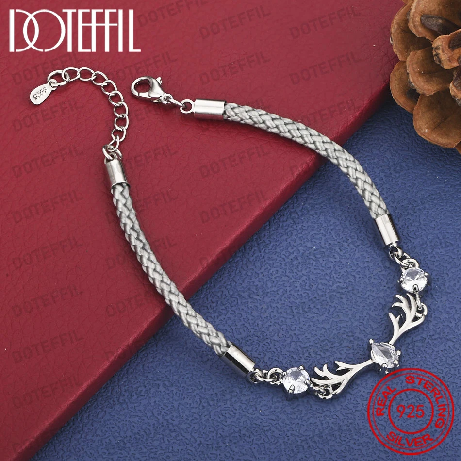 Luxuriöses 925 Sterling Silber 8-Zoll Exquisites Hirschhorn-Zirkonia-Armband für Damen, Modisches Party-Geschenk-Accessoire