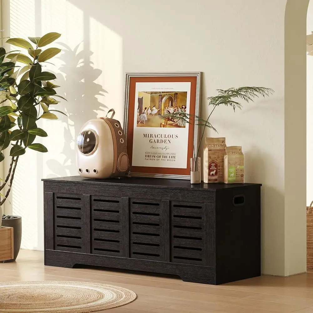 Große Espresso-Aufbewahrungstruhe aus Holz mit Sicherheitsscharnieren und Klappdeckel für die Schuhaufbewahrung im Eingangsbereich im Wohnzimmer und Schlafzimmer