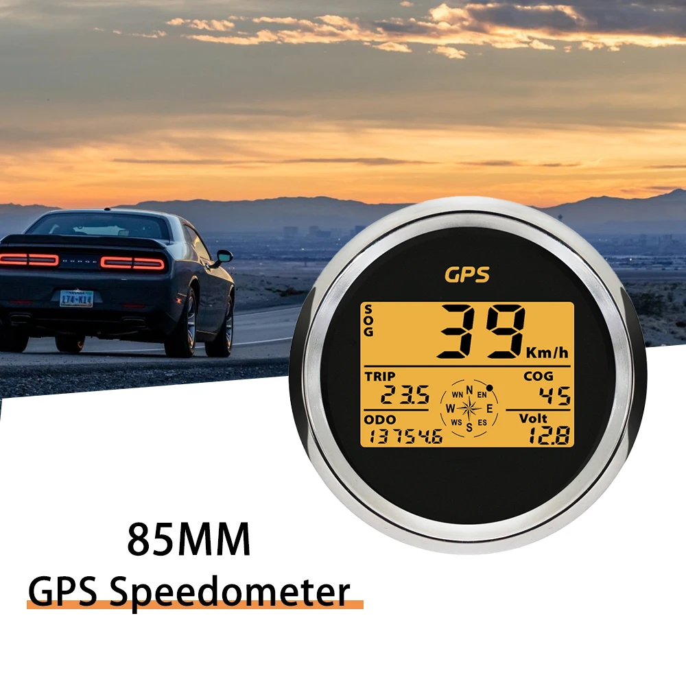 

ELING Digital 85mm GPS Speedometer Odometer 0-999knots km/H MPH with 8 Colors Backlight and Voltage for Auto Vessel Motorcycle