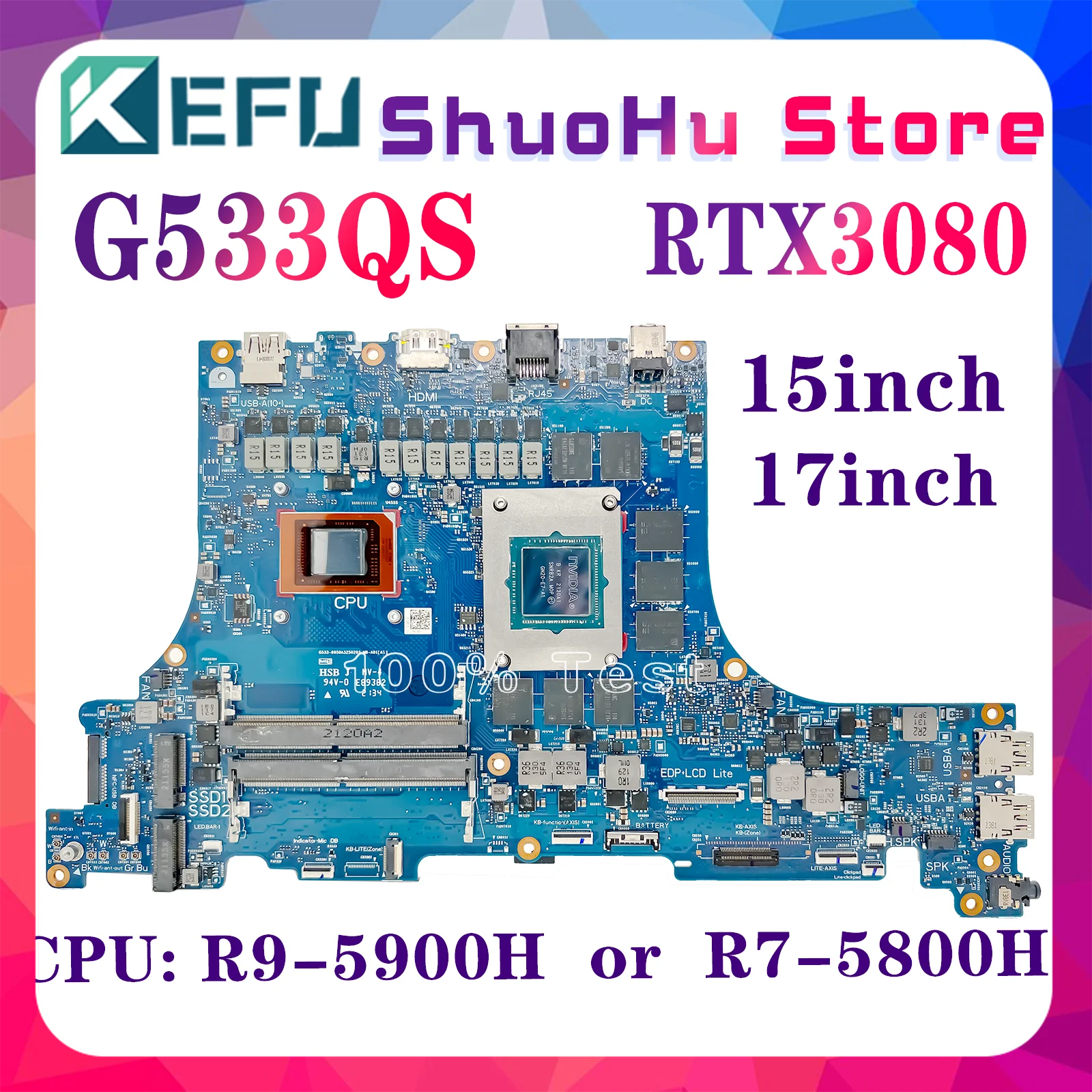 

KEFU G733QS Laptop Motherboard For ASUS ROG Strix SCAR G533QS G533QM G733QM Mainboard R7-5800H R9-5900H RTX3060/6G RTX3080/8G