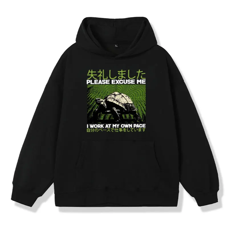 

Funny Please Excuse Me Turtle Print Hoodie Cute Tortoises Japanese Weird Graphic Sweatshirts Men Women's Long-sleeved Pullover