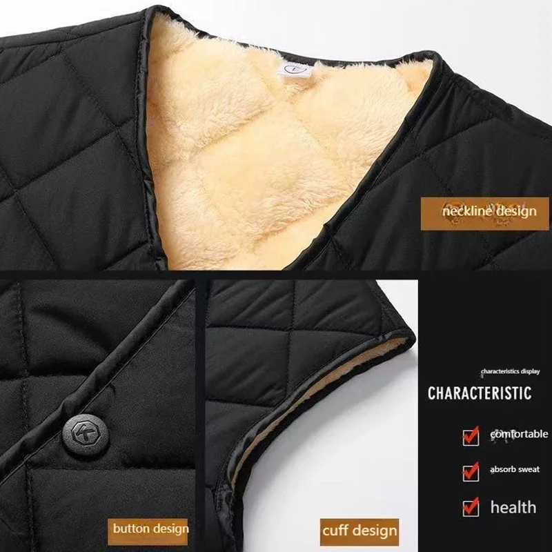 Heren Verdikte Vesten Herfst Winter Gelaagdheid 2025, Veelzijdige Casual Bovenkleding Vest Heren Kraagloos Fleece Gevoerd Vest