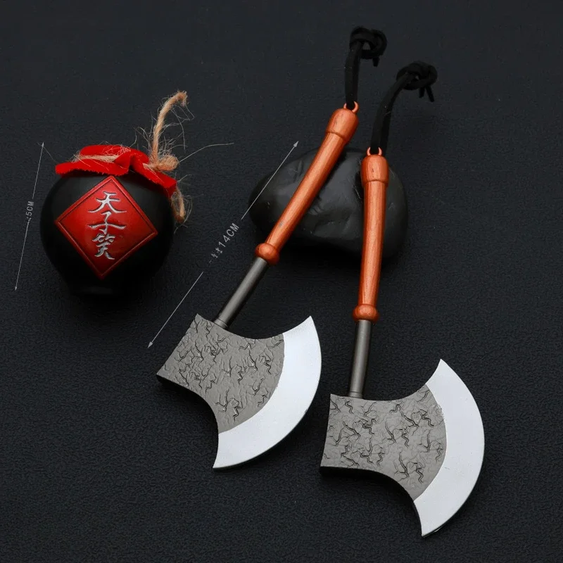 Water Margin Weapons Around 14CM Black Cyclone Ghost King Li Kui Two Ax Weapon Model Zinc Alloy Display Toy Christmas Gift