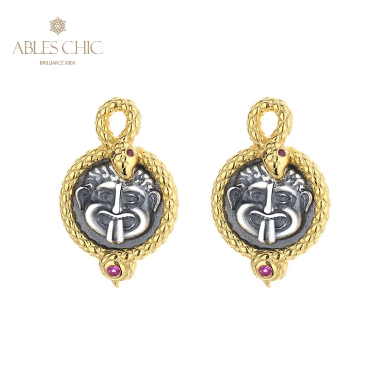 

Medusa Greek Replica Silver Coins 18K Gold Two Tone Solid 925 Silver CZ Accent Stud Earrings E1064