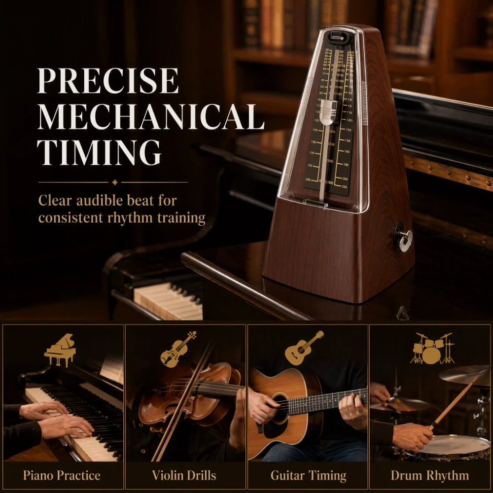 40-208 BPM Mechanical Metronome Loud Sound High Precision Track Tempo Metronome Track Tempo Deep Wood Grain