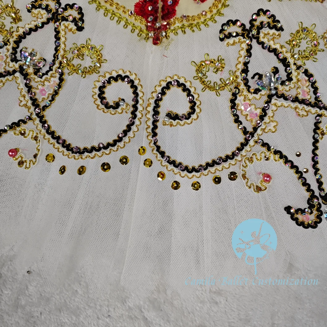 Wysokiej klasy, szyta na miarę, mlecznobiała spódniczka tutu z motywem róż Aesmilada, wróżka, Śpiąca Królewna, balet, dla dorosłych i dzieci.