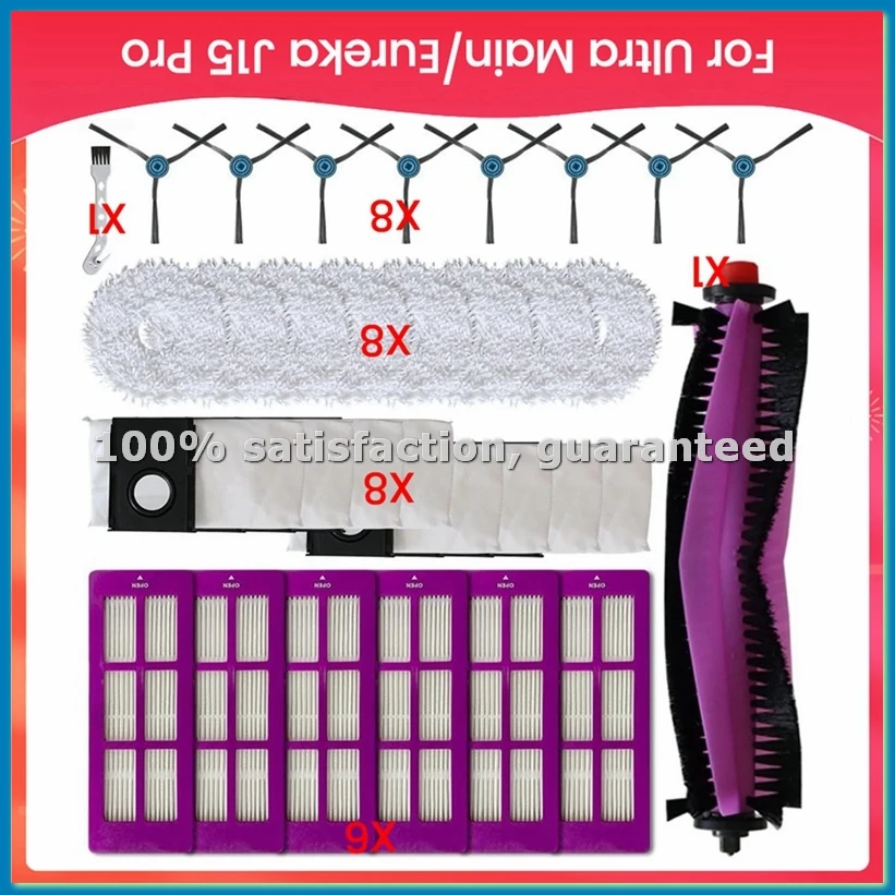 

Replacement Parts for J15 Pro for Ultra Main Side Brush Filter Mop Cloth Dust Bag Kit-A69M