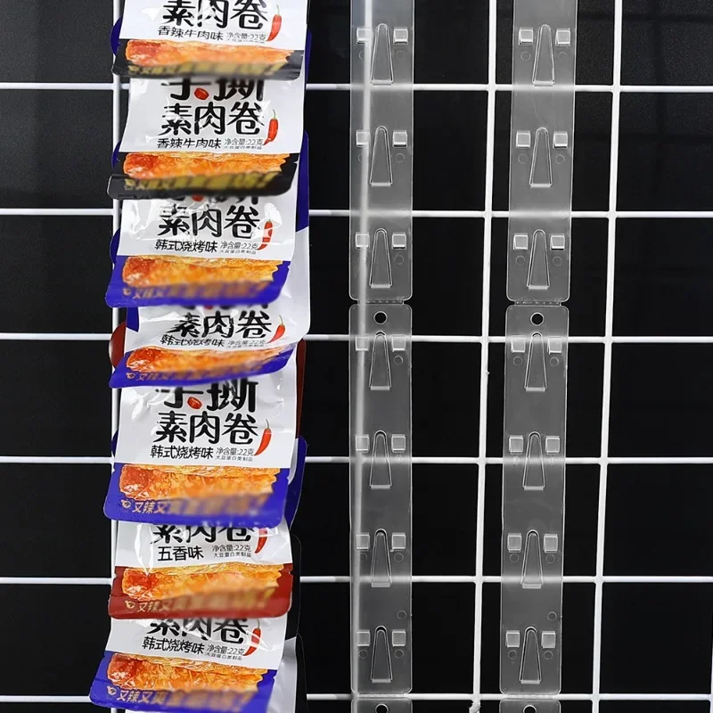 Plastic Snack Hanging Strips Store Hang Snacks Display Hanger with Hooks Supermarket Shelf Shop Merchandising Clip Strip Hooks
