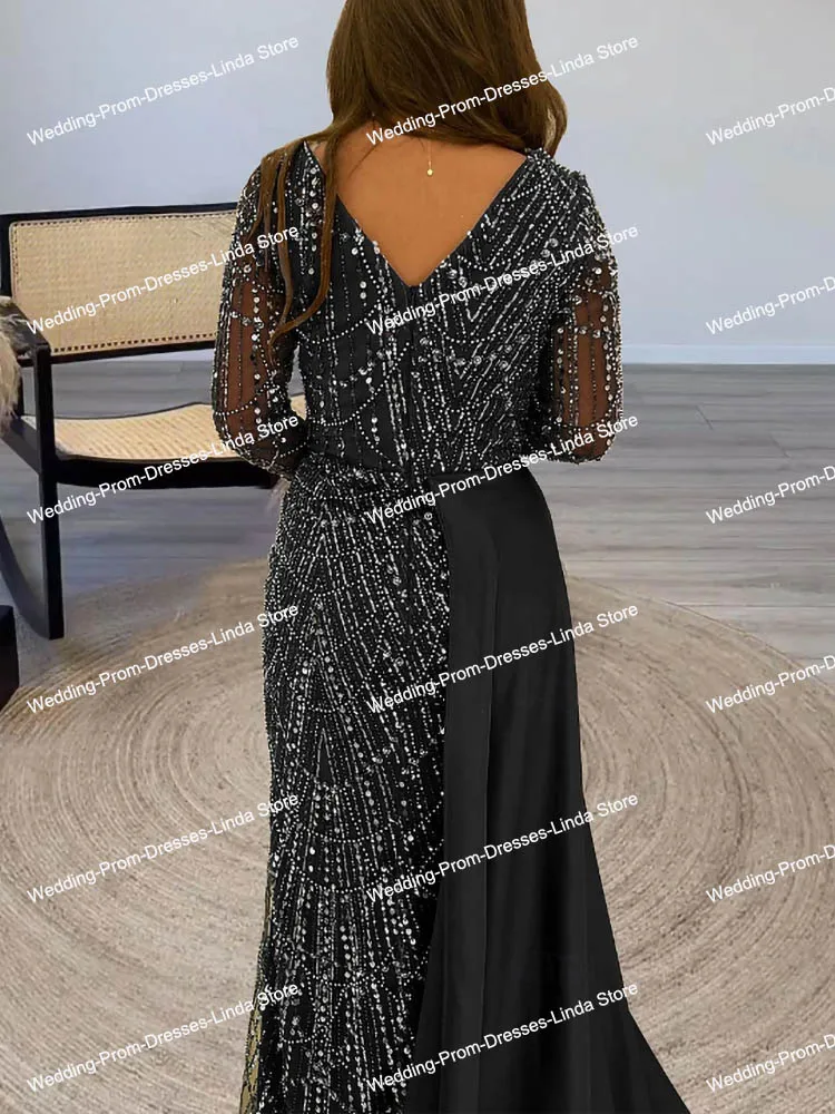 Black Luxury Women Formal Evening Dresses/Bridal Egagement Party Prom Gowns Velvet Mermaid Beading Long Dress for Gala