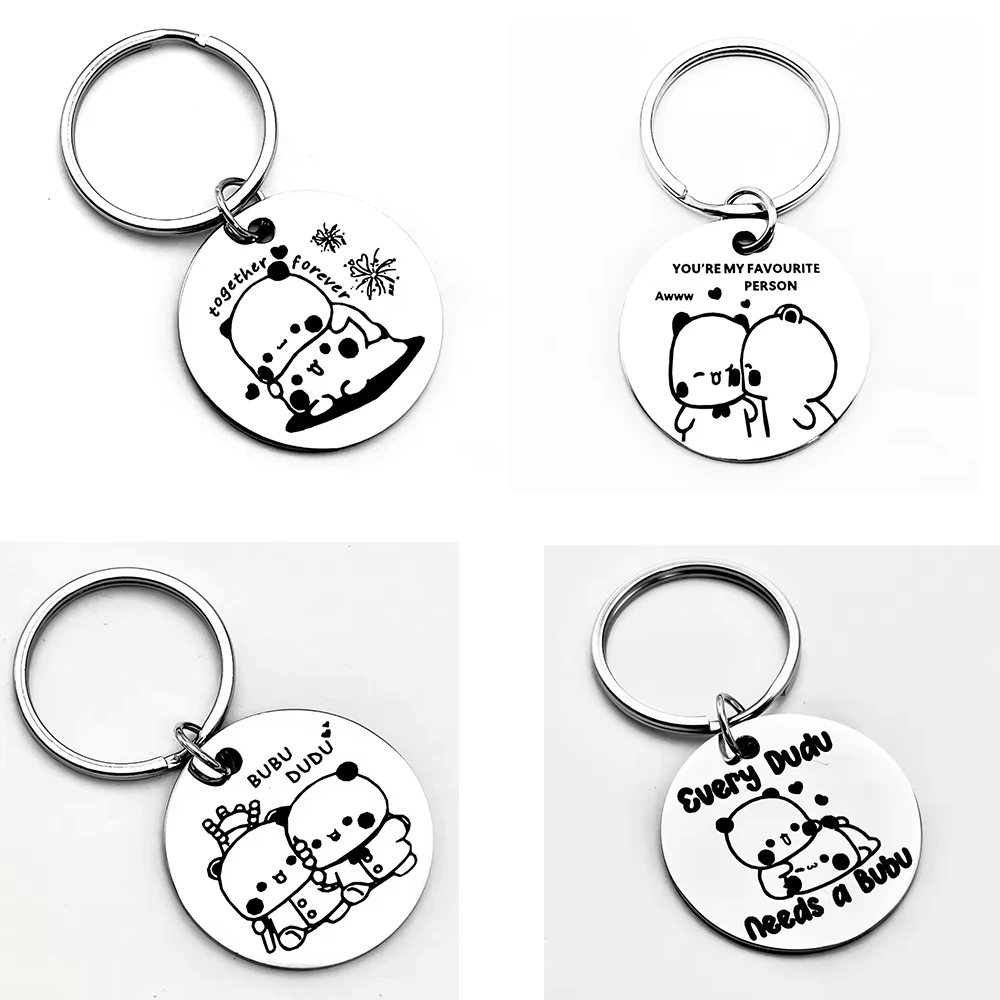 Porte-clés en acier inoxydable pour couple de panda Bubu Dudu mignon de 4 styles, cadeau parfait pour l'anniversaire et la Saint-Valentin, adapté aux hommes et