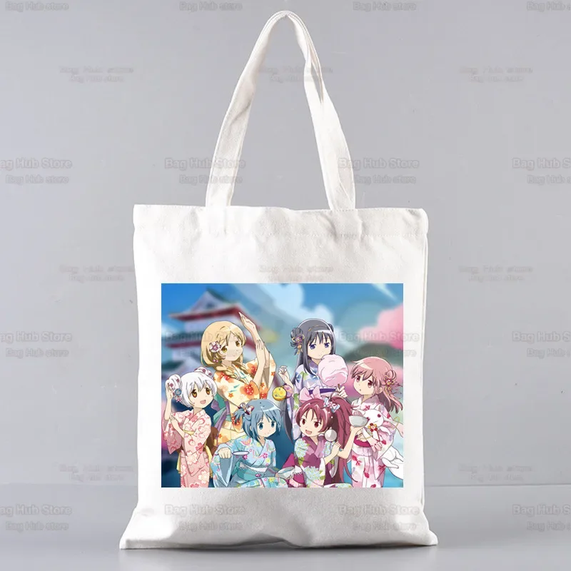 Madoka magica puella magi mahou shoujo kyubey homura hakemi kaname mami sacola unissex sacos de lona sacos de compras bolsa de ombro