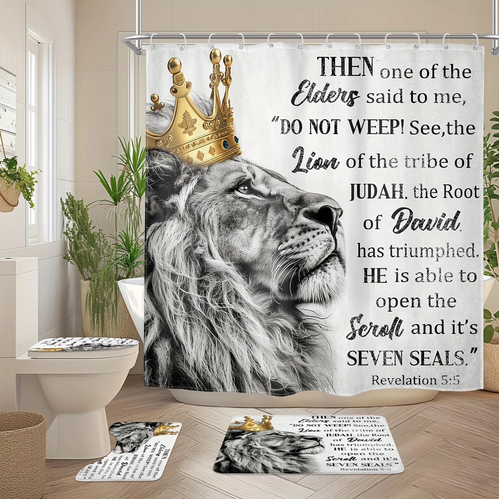 

Набор из четырех предметов для ванной комнаты серии Lion Crown, прочная водонепроницаемая занавеска для душа идеально подходит для украшения дома